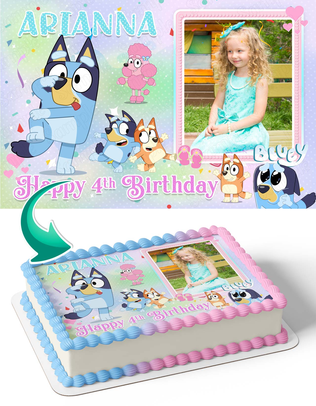 Bluey Girls Photo Frame Edible Cake Topper Image – Ediblecaketopper