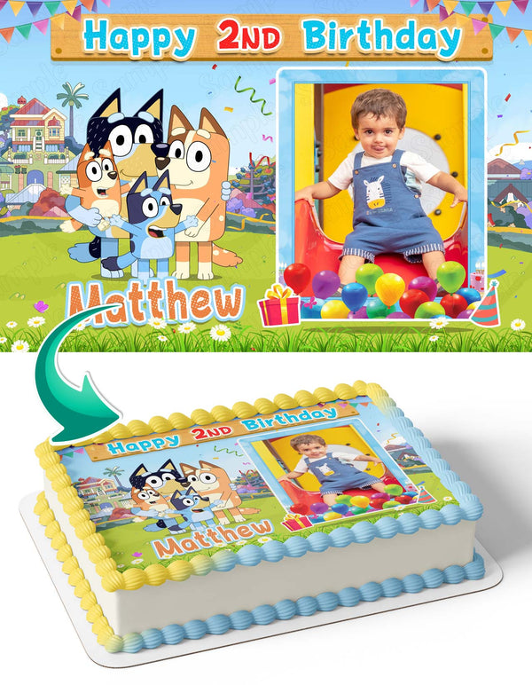 Bluey V2 Photo Frame Edible Cake Topper Image