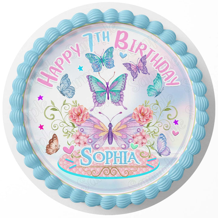 Butterfly Cute Girls Kids Edible Cake Toppers Round