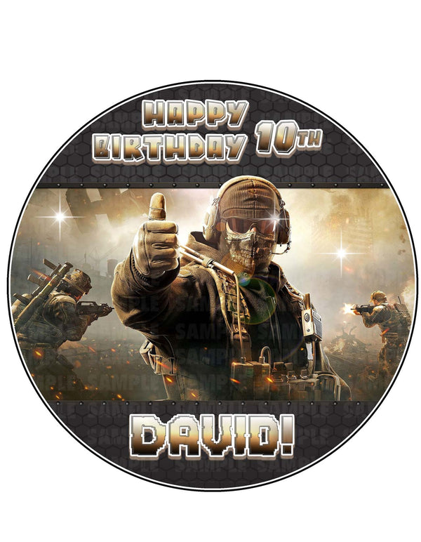 Warzone Gamers Duty Call Edible Cake Toppers Round