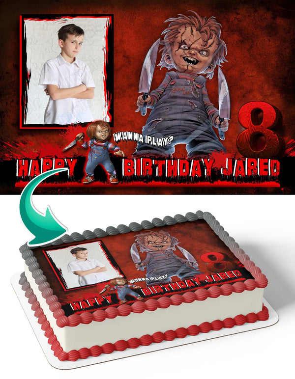 Chucky Horror Photo Frame Edible Cake Topper Image