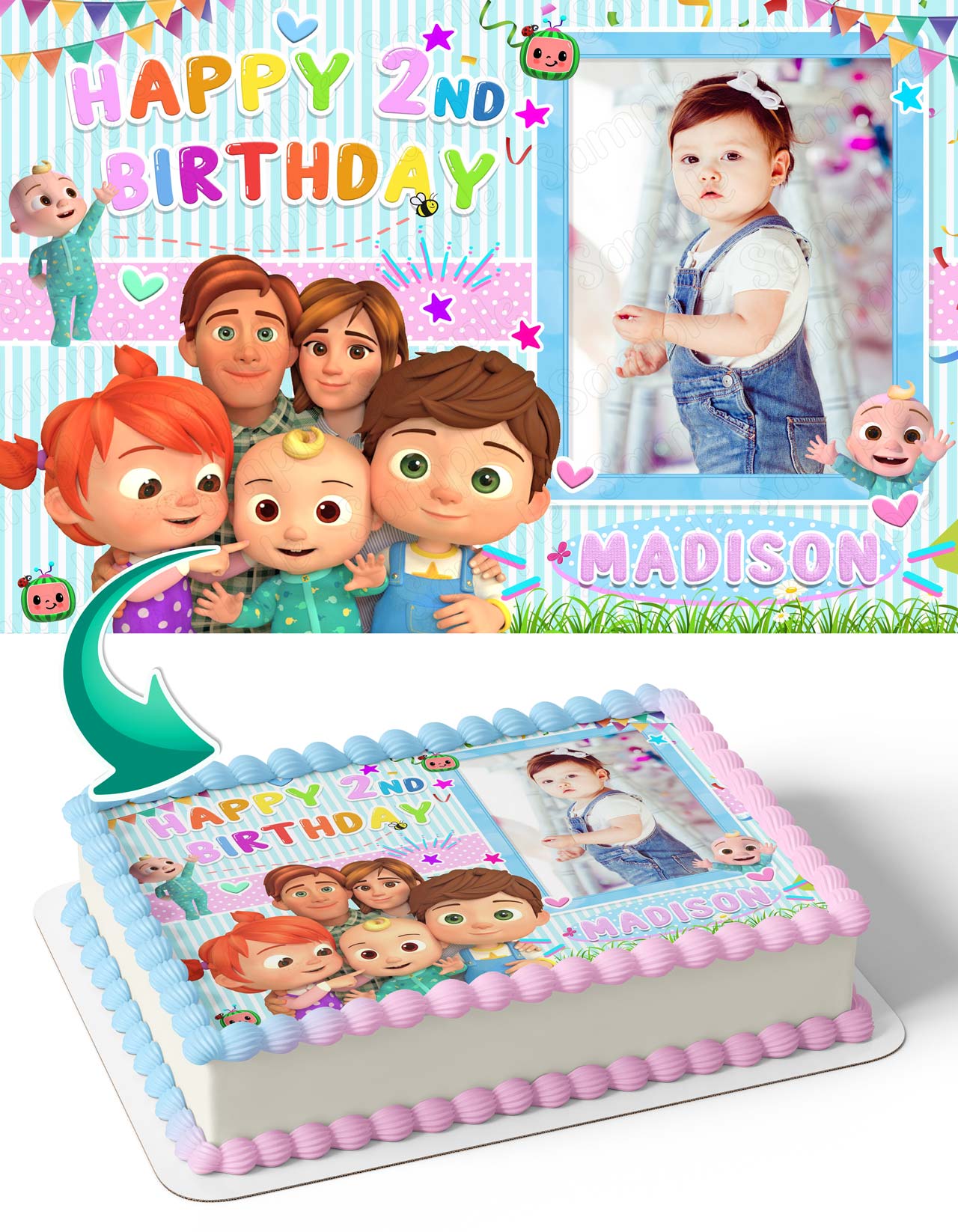 Watermelon Girls Pink Cute Photo Frame Edible Cake Topper Image ...