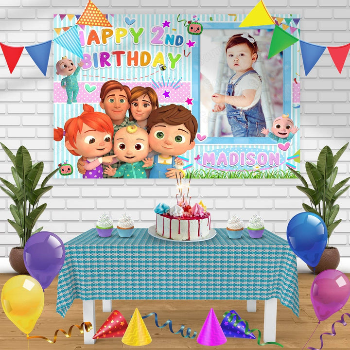 Cocomelon Frame Girls Birthday Banner Personalized Party Backdrop Decoration