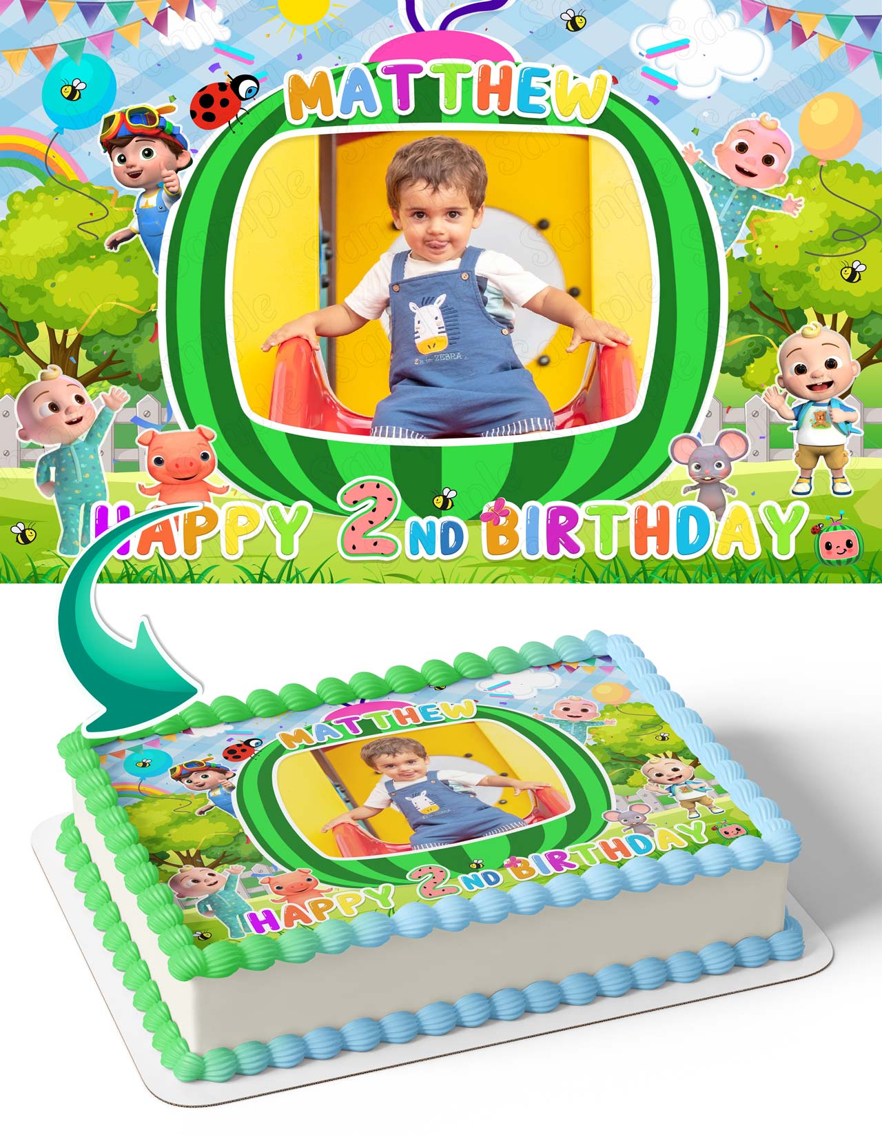 Watermelon Kids Nursery Photo Frame Edible Cake Topper Image ...