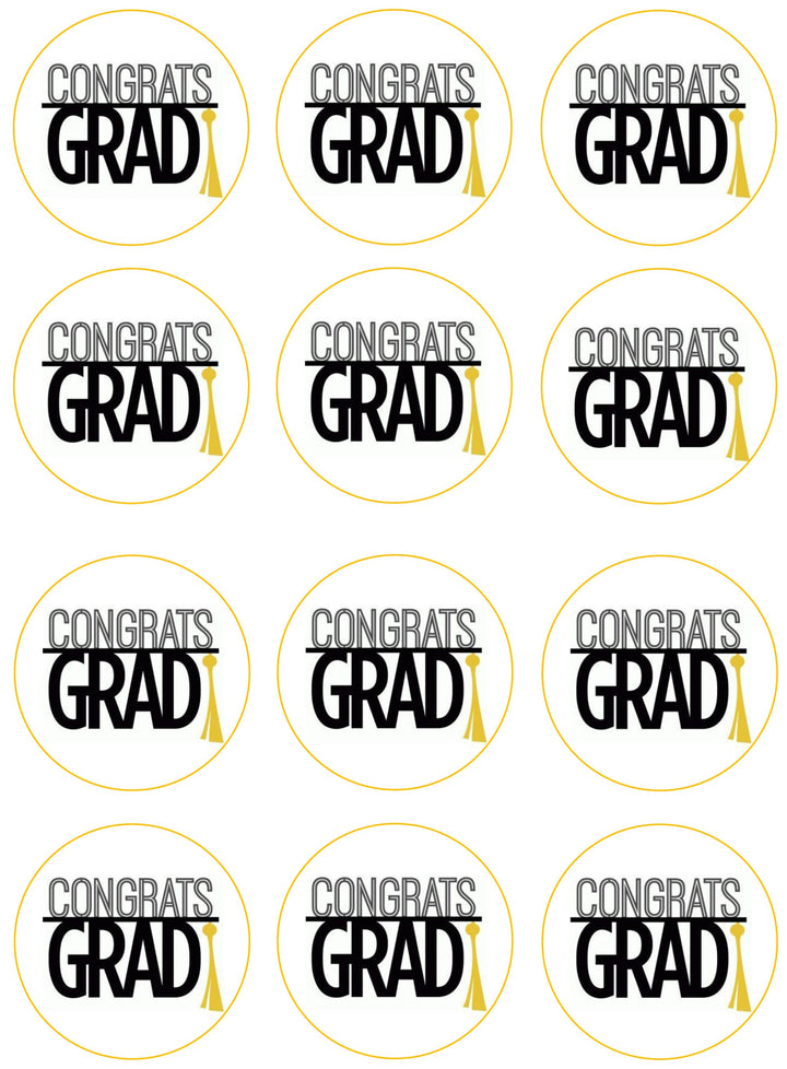 Congrats Grad Edible Cupcake Toppers