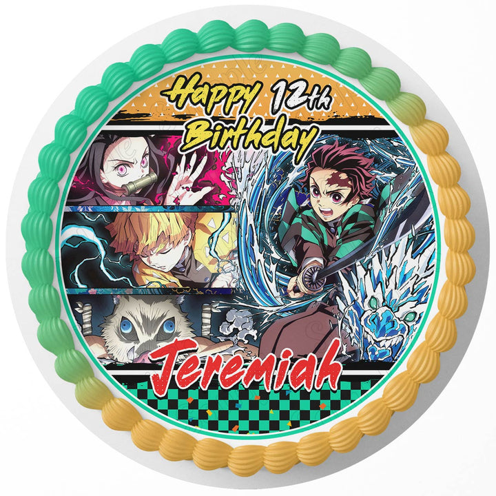 Demon Fighters Fun Adventure Tanjiro Nezuko Edible Cake Toppers Round