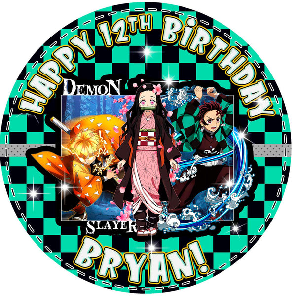 Demon Figther Kids Slayer Tanjiro Nexuko Edible Cake Toppers Round
