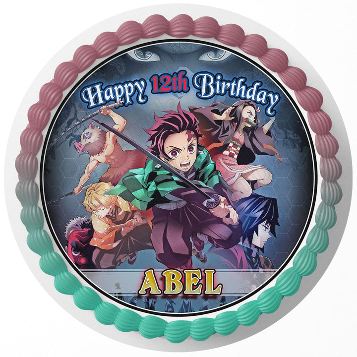 Demon Fighther Tanjiro Slayer Adventure Anime Edible Cake Toppers Round