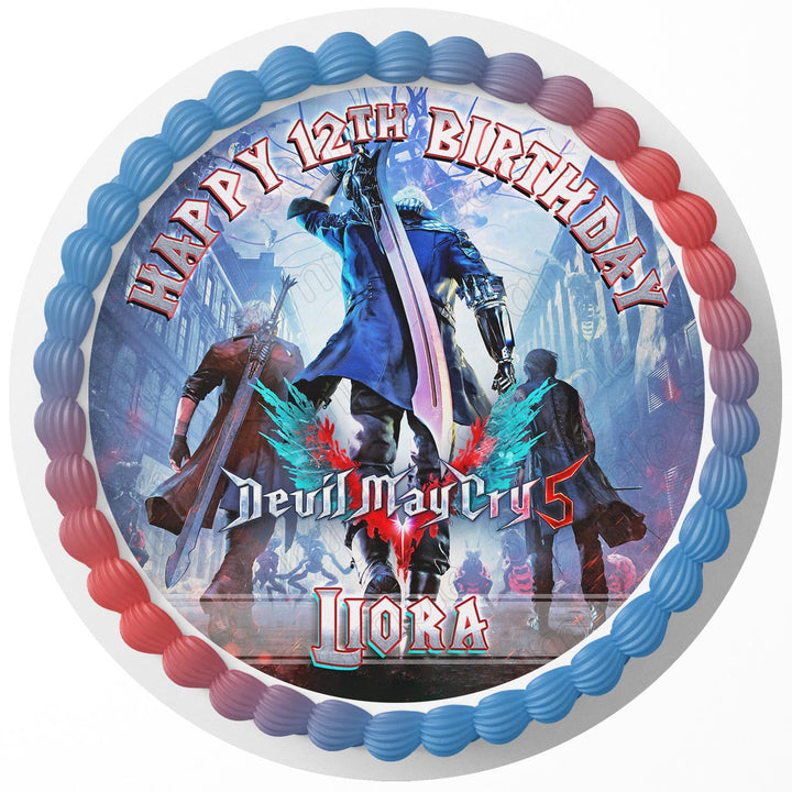 Devil Gamer Fun May Cry  Edible Cake Toppers Round
