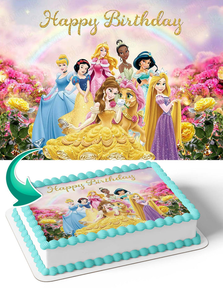 Disney Princess Snow White Cinderella Aurora Jasmine Tiana Rapunzel Edible Cake Toppers