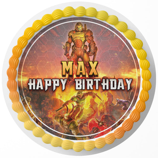 Gamers Fun Deco Doom Eternal Edible Cake Toppers Round