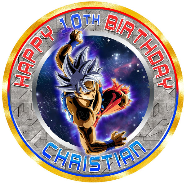 Dragon Fighter Ball Z Goku Ultra Instinct Edible Cake Toppers Round