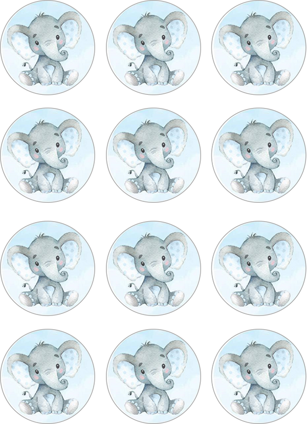 Elephant Blue Edible Cupcake Toppers