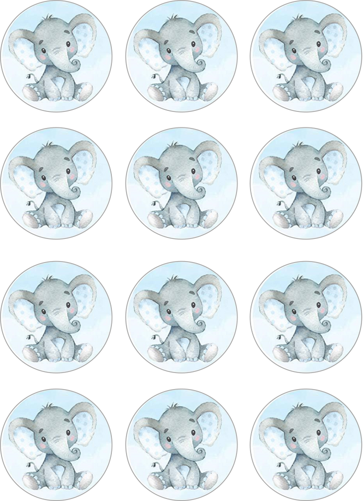 Elephant Blue Edible Cupcake Toppers