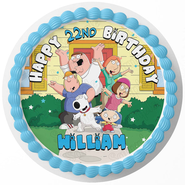 Family TV Fun Guy Boys Girls Edible Cake Toppers Round