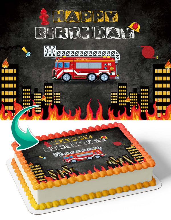 Firetruck Fire Rescue Kids Boys FirefighterFTR Edible Cake Toppers