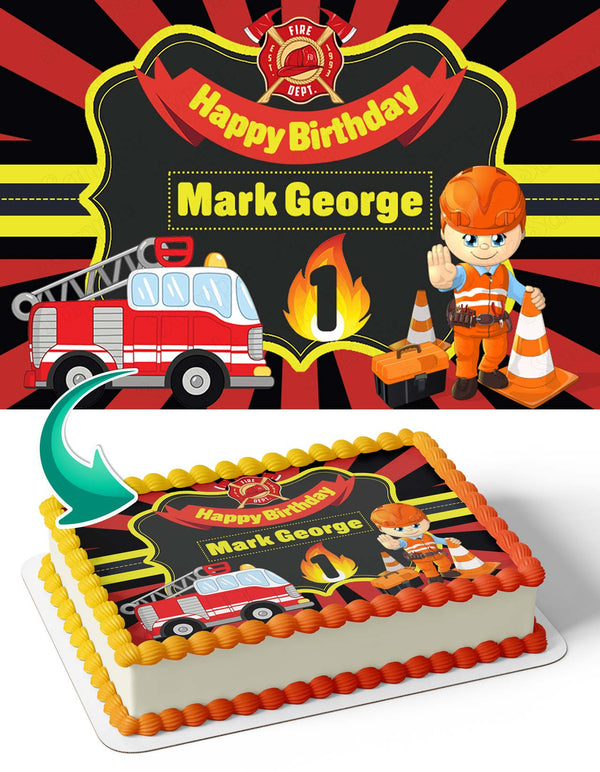 Firetruck Fire Worker Rescue Kids Boys FirefighterRFW Edible Cake Toppers