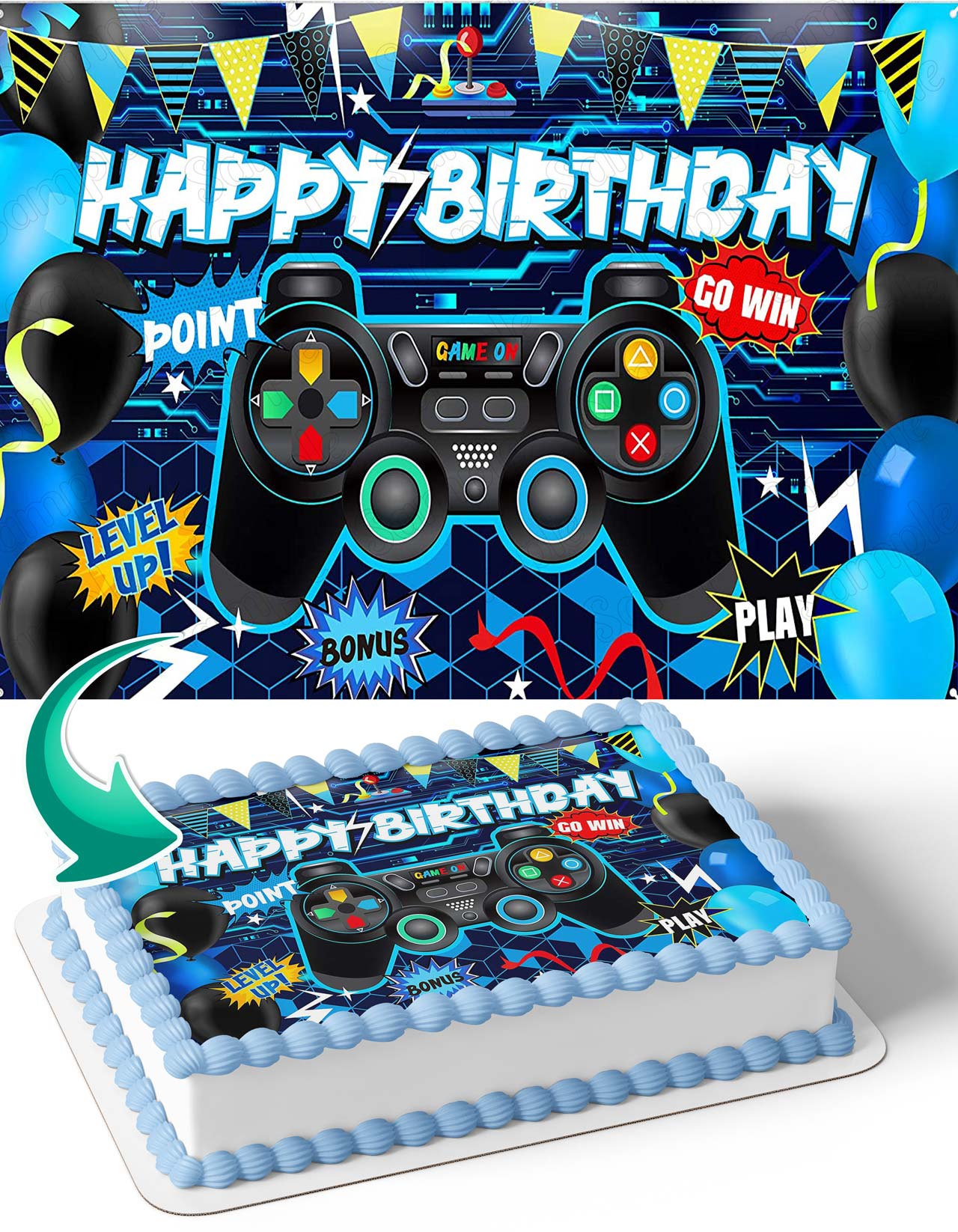 Gamer Nintendo Playstation Xbox Blue Edible Cake Toppers Ediblecaketopper
