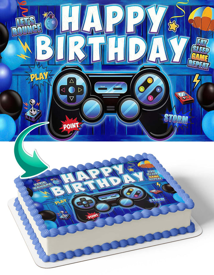 Gamer Nintendo Playstation Xbox Gaming Controller Blue Edible Cake Toppers