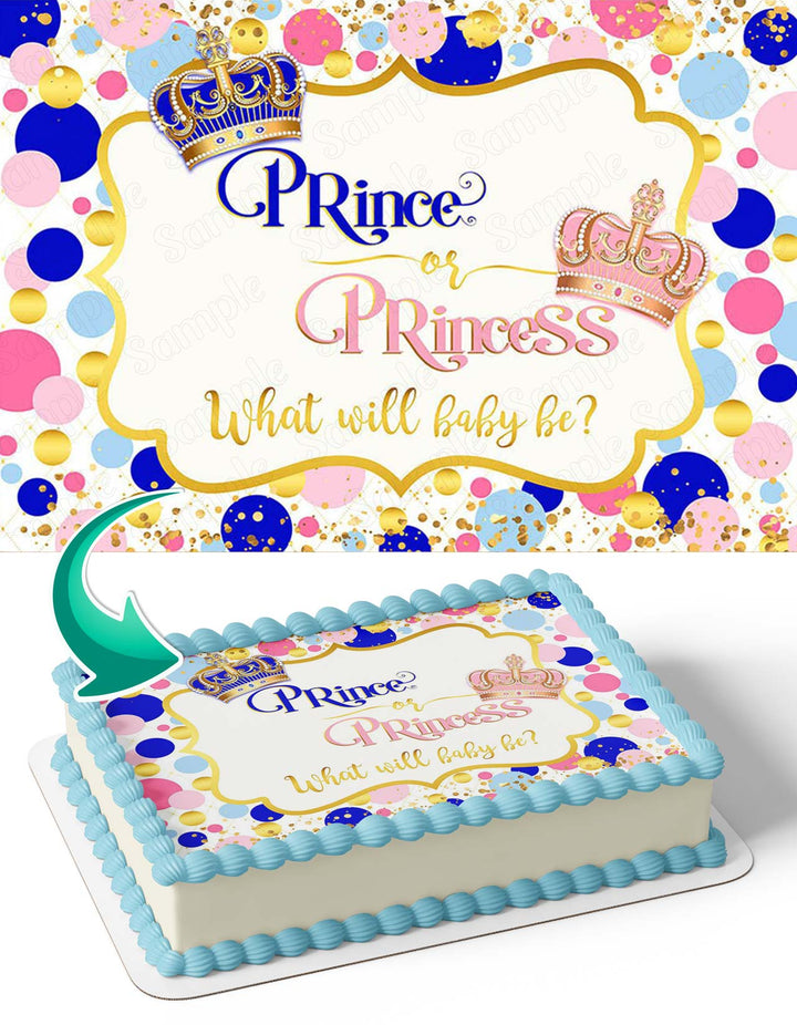 Gender Reveal Prince Or Princess Edible Cake Toppers