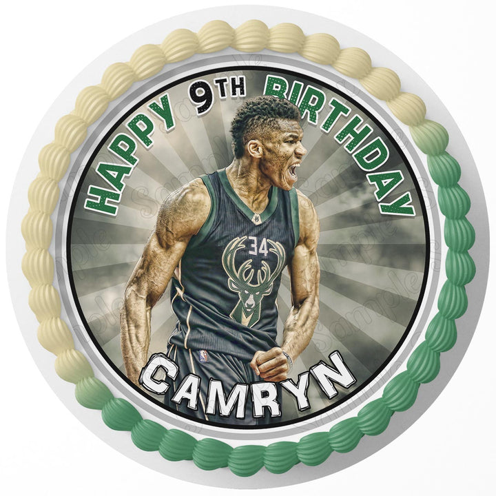 Basketball Player Bucks Edible Cake Toppers Round