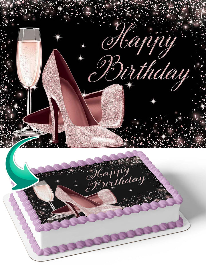 Glitter Gold High Heel Shoes Girl Edible Cake Toppers