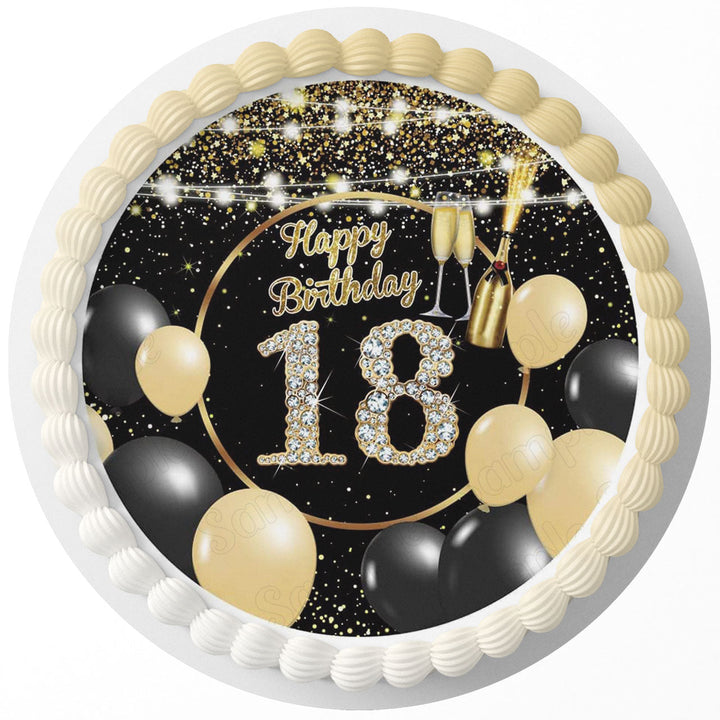 Gold Champagne Balloons Edible Cake Toppers Round