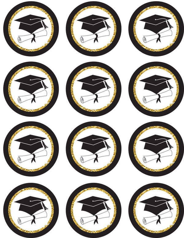Graduation Gold Edible Cupcake Toppers
