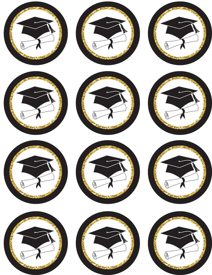 Graduation Gold Edible Cupcake Toppers