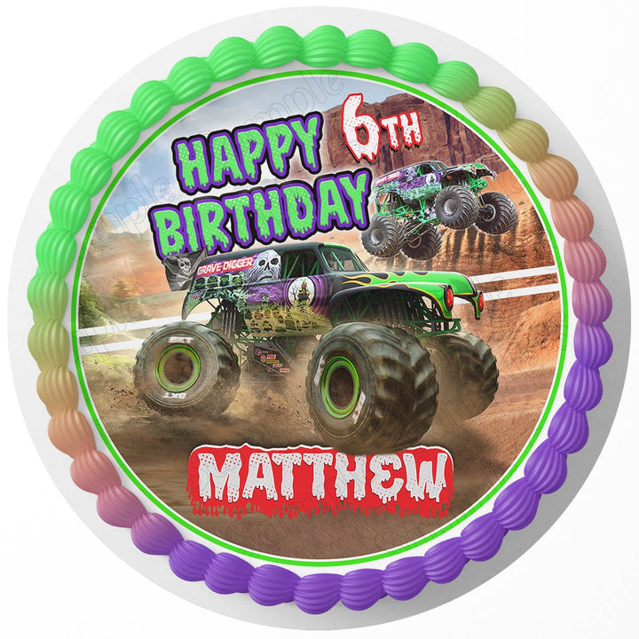 Grave Digger Monster Truck Edible Cake Toppers Round