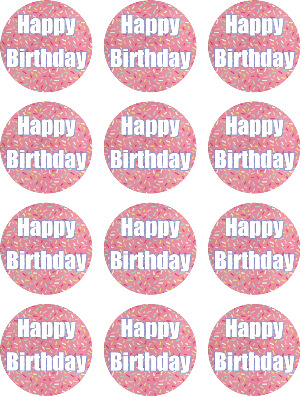 Happy Birthday Sprinkles Edible Cupcake Toppers