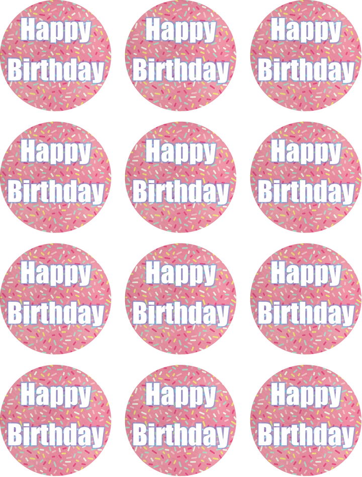 Happy Birthday Sprinkles Edible Cupcake Toppers