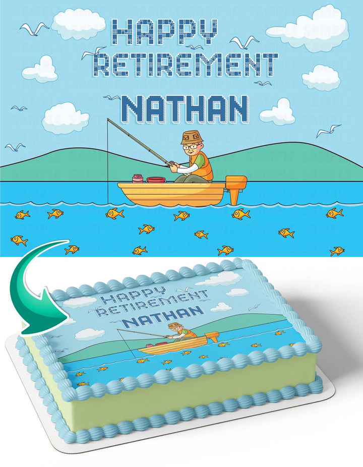 Happy Retirement Fishing Edible Cake Toppers