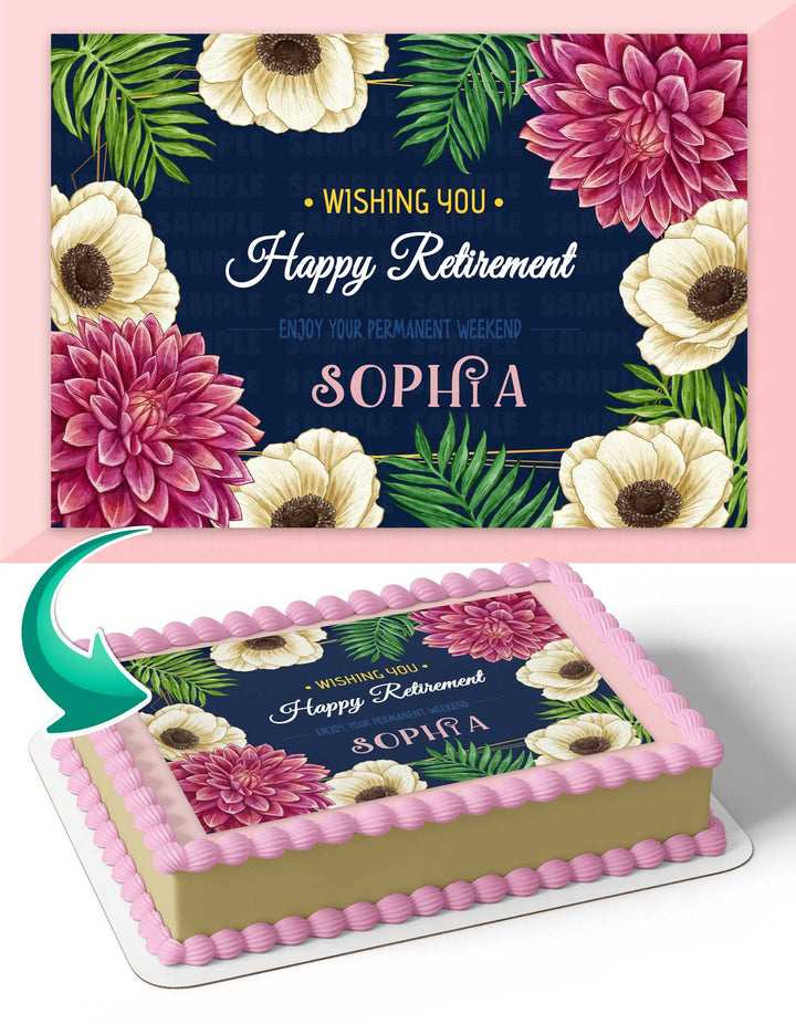 Happy Retirement Flowers Edible Cake Toppers