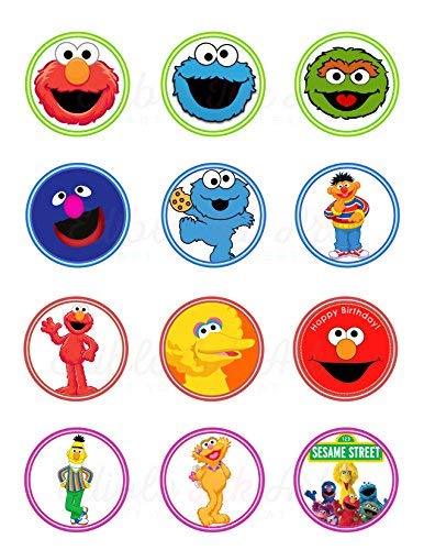 Sesame Elmo Cookie Monster Abby Bert Ernie Big Bird Edible Cupcake Toppers