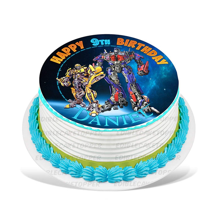 Transrobots Cars Truckss Optimus Prime Bumblebee Edible Cake Toppers Round