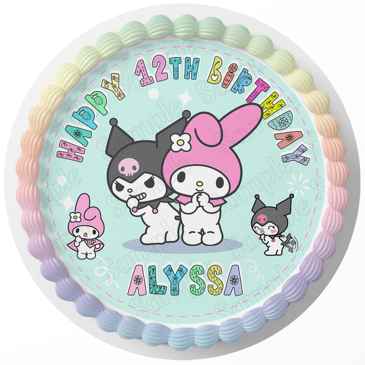 Kuromi and My Melody Hello Pink Kitt Edible Cake Toppers Round