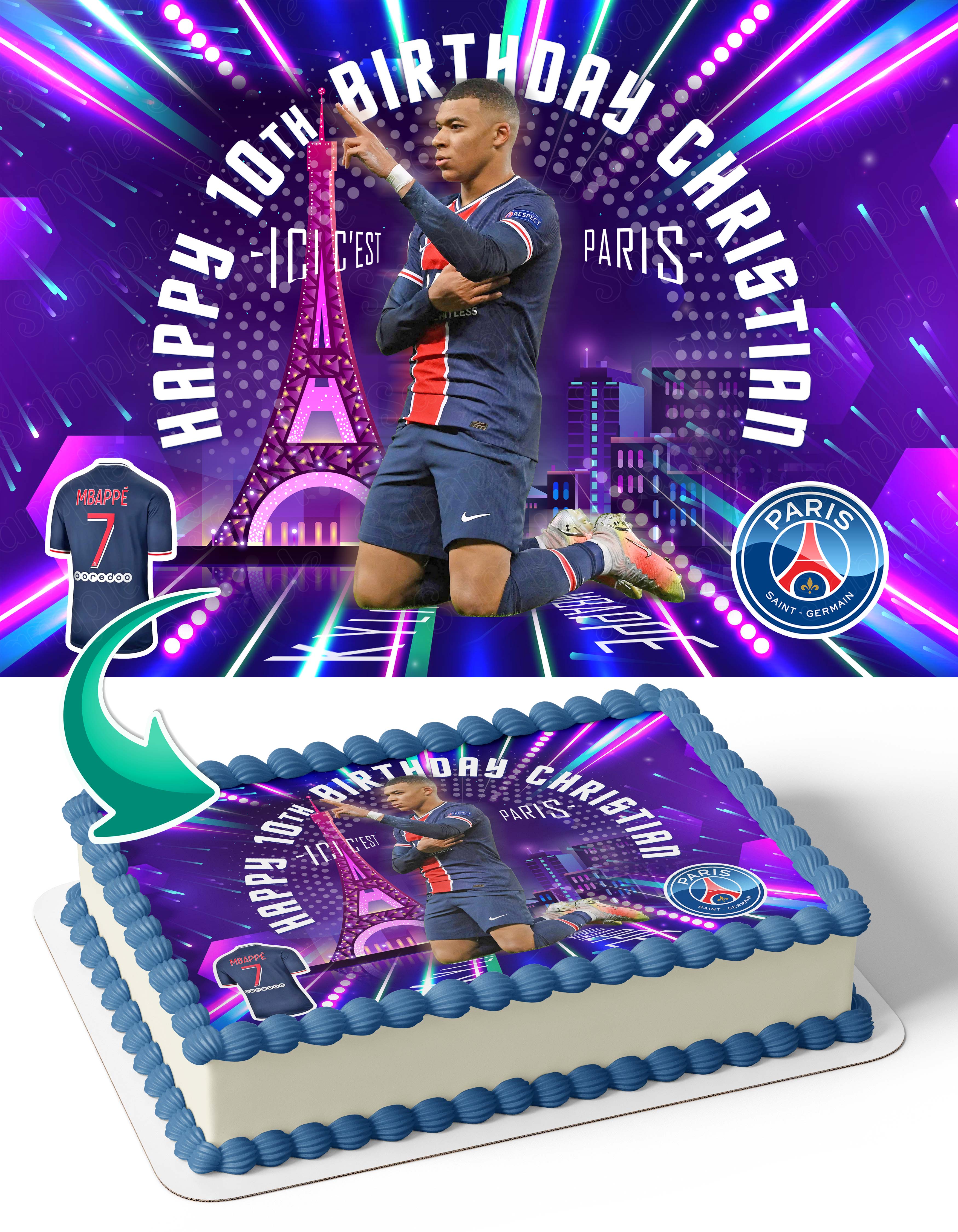 Kylian Mbappe PSG Paris Soccer Edible Cake Toppers – Edible Cake Topper ...