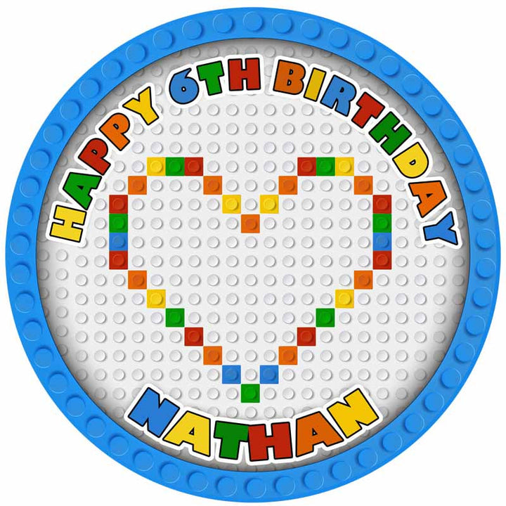 Blocks Bricks Kids Fun Themed  Edible Cake Toppers Round