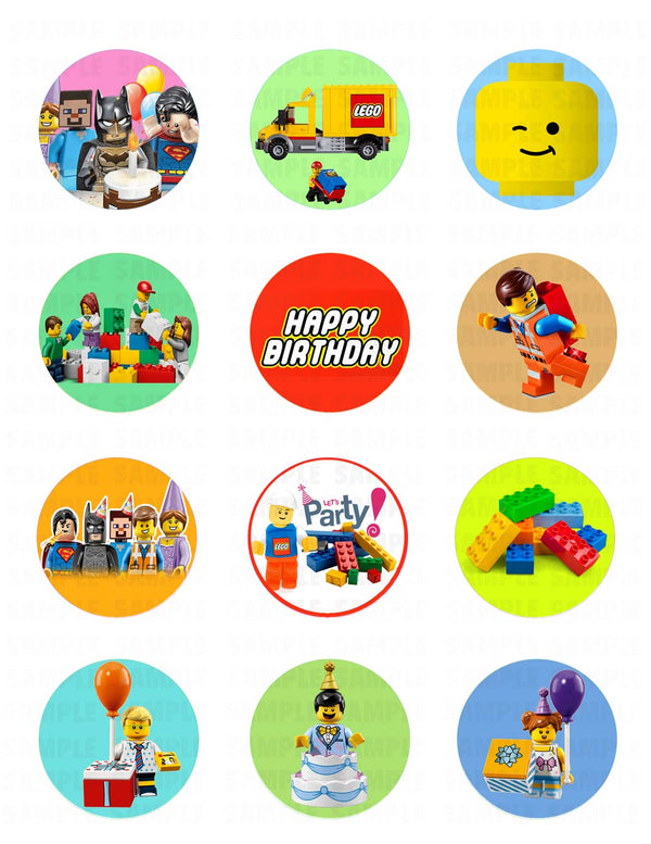 Bricks Block Birthday Edible Cupcake Toppers