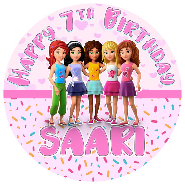 Block Friends Kids Girls Edible Cake Toppers Round