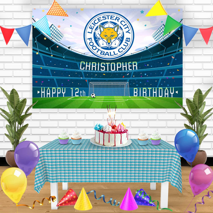 Leicester City FC Birthday Banner Personalized Party Backdrop Decoration
