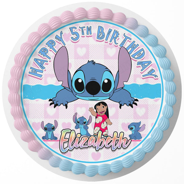 Lilo Fun Pink Stich Kids Cute  Edible Cake Toppers Round