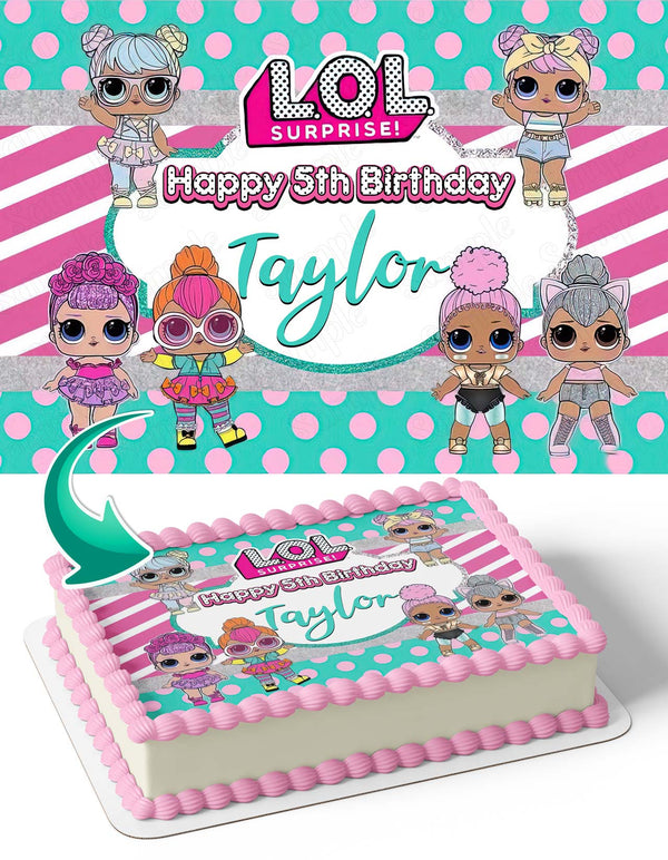 LOL Surprise Dolls Princess Girl Pink Aqua Edible Cake Toppers