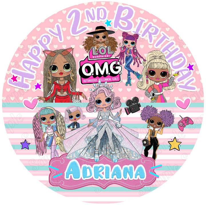 LOL Surprise OMG Dolls Edible Cake Toppers Round
