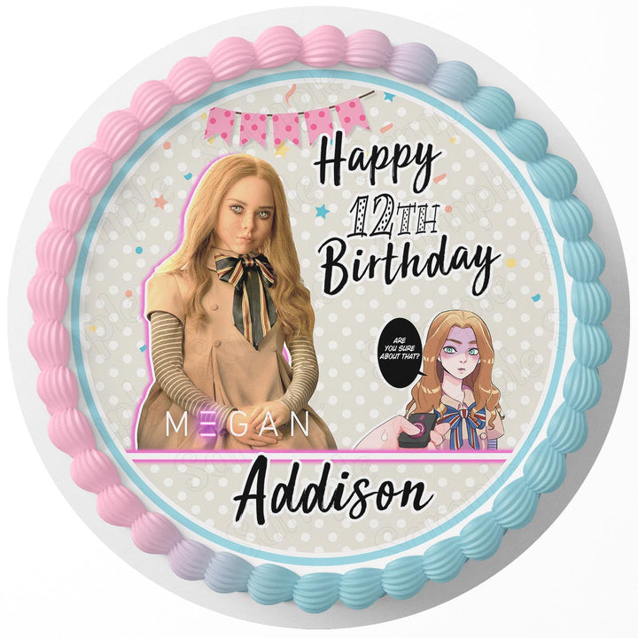 Megan Doll Kids Girls  Edible Cake Toppers Round