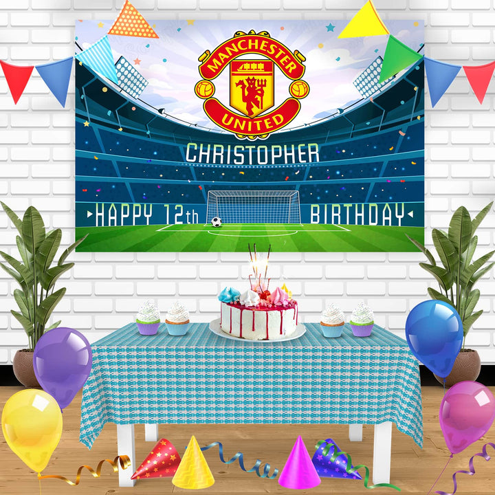 Manchester United FC Birthday Banner Personalized Party Backdrop Decoration