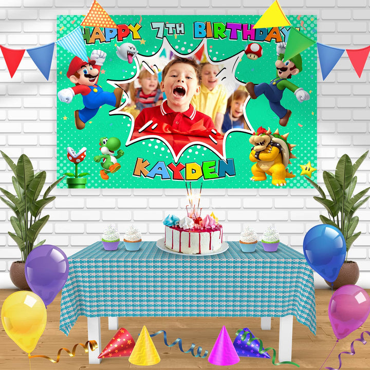 Mario Bowser Luigi Frame Birthday Banner Personalized Party Backdrop Decoration