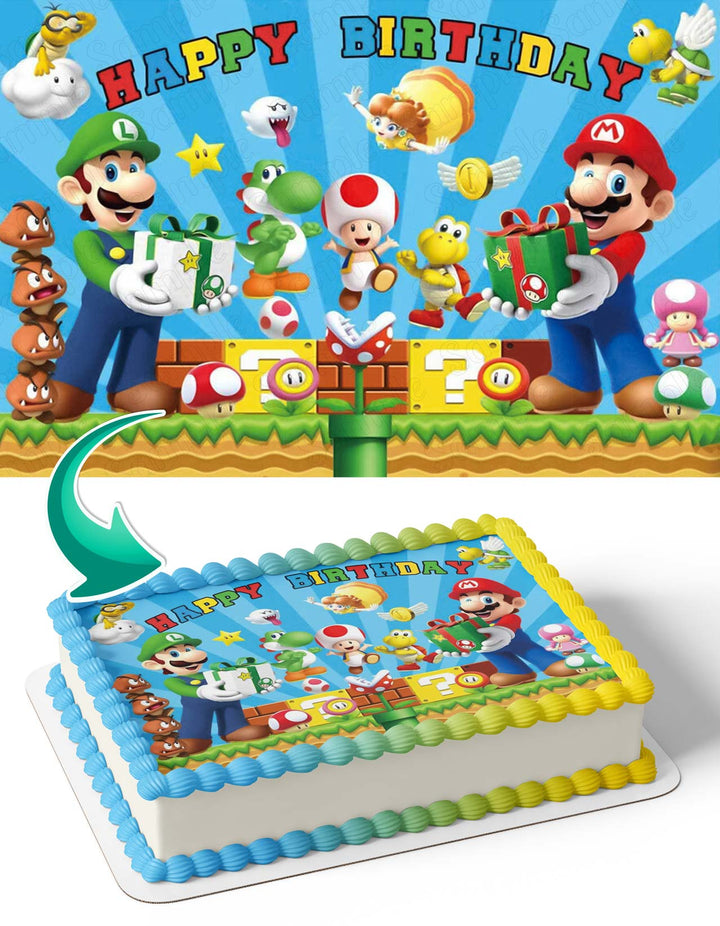 Mario Bros LuigiCastle Birthday Gift Box Edible Cake Toppers ...