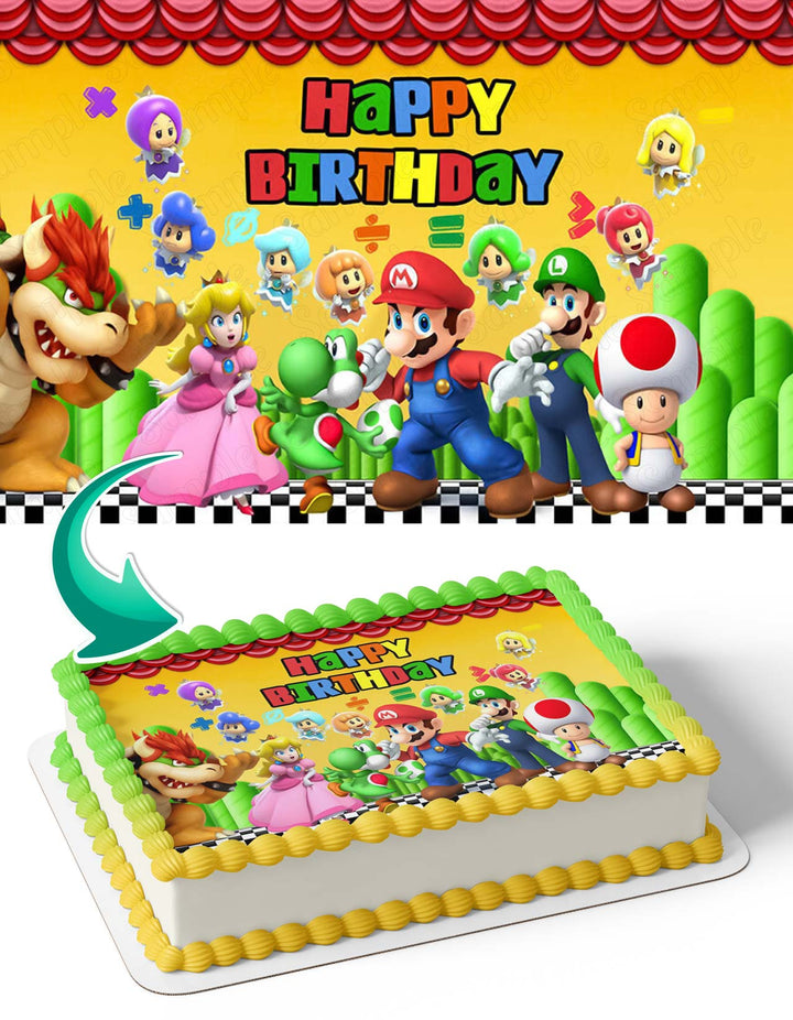 Mario Bros Luigi Bowser Princess Peach Yoshi Bowser Toad Edible Cake Toppers